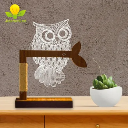 3D Owl Wood Bedside Night Lamp - LED Owl Night Light