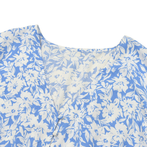 sommar mode boho blommig ruffle blus skjorta casual flickor v-hals kvinnor blus toppar