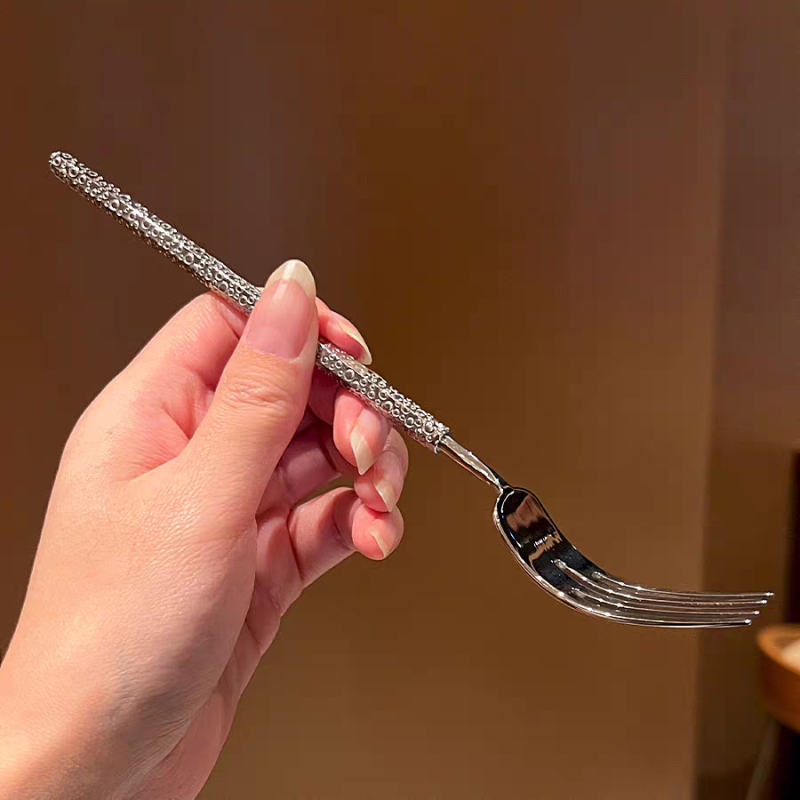 Stainless Steel Hammered Hex Handle Salad Fork