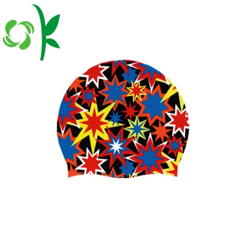 Putaran Printing Silicone Fashionable Swim Cap Kualitas Tinggi