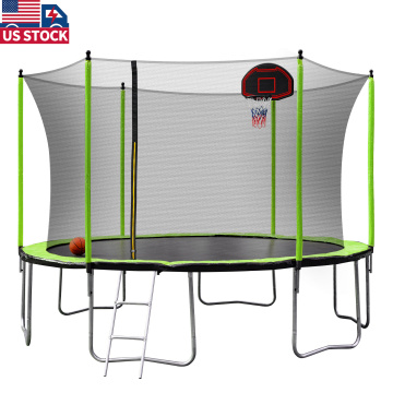 Outdoor Green Trampoline 12ft met basketbalhoep