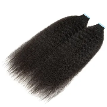 20pcs Natural Black Curly Tape in Hair Kinky Straight Tape Extensions for Women Kinky Straight Human Hair Tape in Extensions