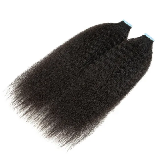 20pcs Natural Black Curly Tape in Hair Kinky Straight Tape Extensions for Women Kinky Straight Human Hair Tape in Extensions