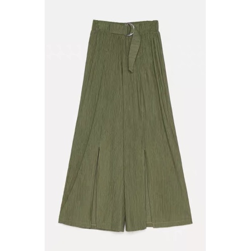 Green Casual Long Wide Leg Chiffon Long Pants