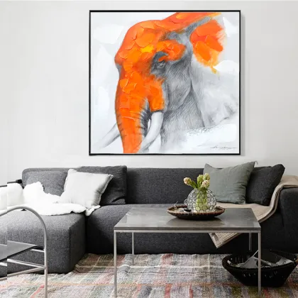 Orange Elephent Handmade Oil Paintings