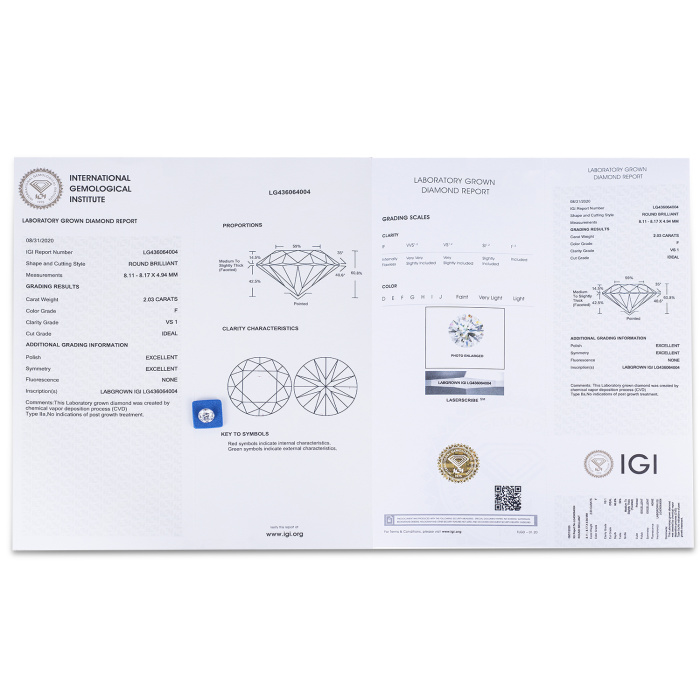 2.03CT F VS1 LAB GROWN DIAMOND IGI Certified