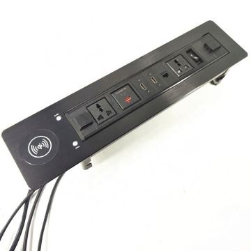 Customizable Conference Tabletop Electric Flip-Up Rotary Charging Station with USB-C and Wireless Charging