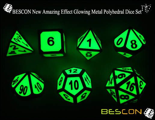 BESCON New Amazing Effect Glowing in the Dark Metal Polyhedral Role Playing RPG Game Dice Set of 7-6