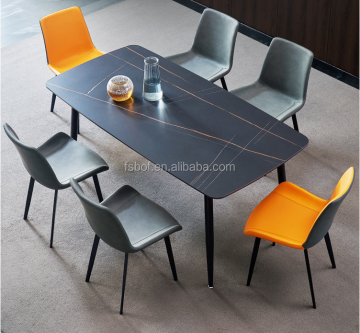 Tempered Glass Dining Table and Chair Set in Italian Rock Board Design for New Modern Dining Rooms