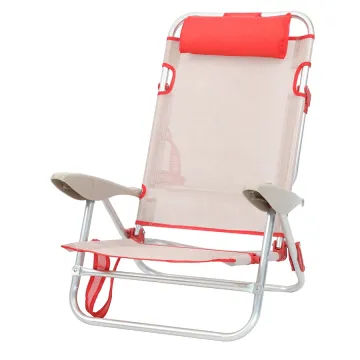 Portable Aluminium Lightweight Folding Beach Chair with Adjustable Lounger and Pillow