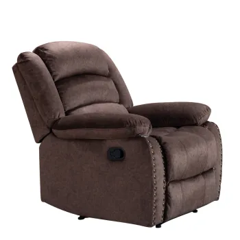PU Fabric Brass Nail 6 Seater Brown Modern Living Room American Style 5 Recliner Motion Sofa Set