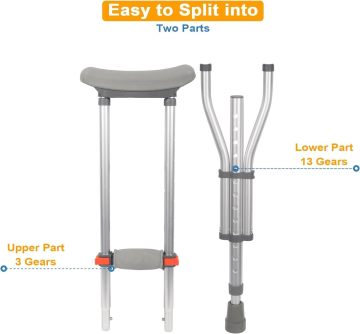 Lightweight Adjustable Aluminum Crutches with Underarm Pad and Hand Grip - Up to 300 LBS
