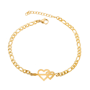 High-Quality, Non-Tarnish 18K Gold Silver Plated Stainless Steel Women's Charm Double Heart Bracelet Jewelry