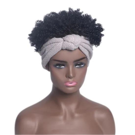 Aishili wholesale 4inch human hair afro curly wig grip headband wigs for black women