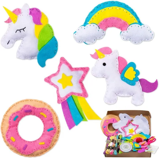 Unicorn, Donut, Rainbow, and Cloud DIY Craft Felt Kits: A Creative Sewing Project for Kids and Adults