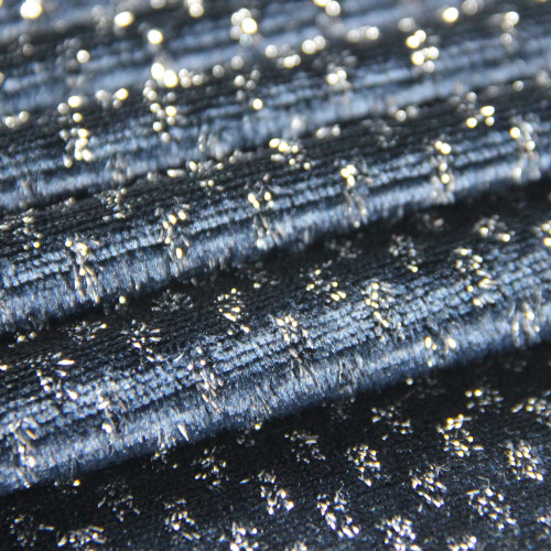 Tecido de malha de tricô de poliéster prateado de veludo metálico