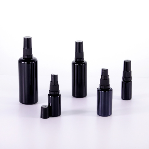 Black glass round shoulder spray bottle