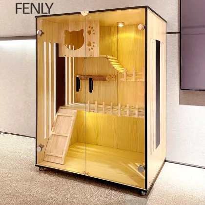Luxury Solid Wood Cat Cage Villa - Large Space Pet House Furniture