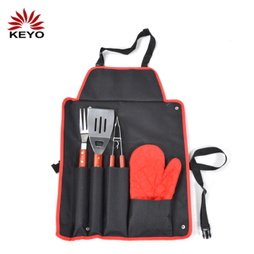 Outdoor Garden Kitchen BBQ Grill Utensils 5 Pcs Barbecue Fork Glove Tongs Spatula Apron Stainless Steel BBQ Tools Set