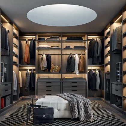 MOONTOP Modern Wooden Walk-in Closet System - Bedroom Furniture Wardrobe Closet