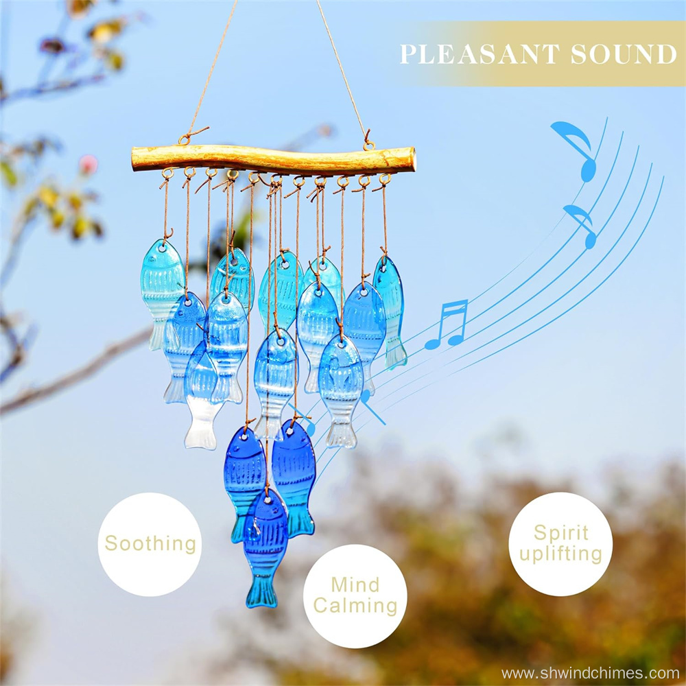 Blue Glass Sea Wind Chimes for Outdoor Use