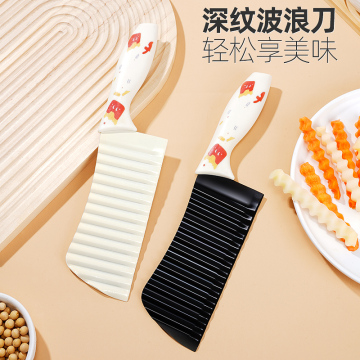 UV Printed Handle Black and White Coating Metal Fries Cutter with Wavy Blade for Vegetables and Fruits