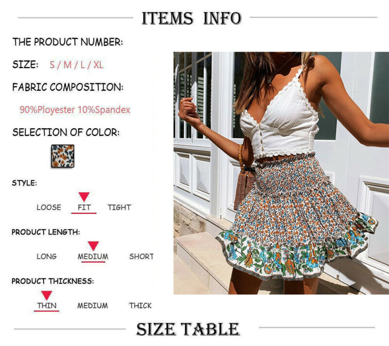 Hot Women Floral Elastic High Waist Short Skirts Ruffled Beach Casual Boho Skirt