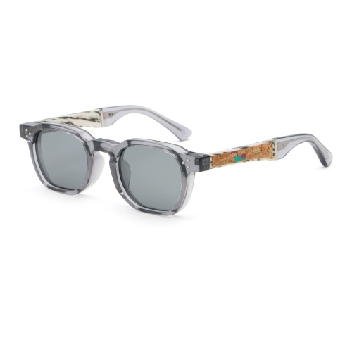 Polygon Retro Square Sunglasses with Wood‑Effect Temples