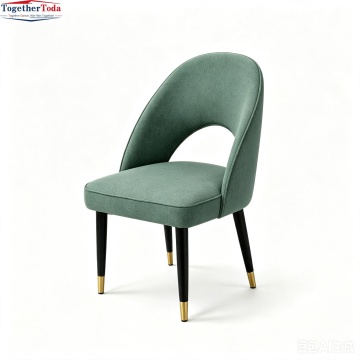 Modern Hollow Back Upholstered Fabric Dining Chair, Black Wood Legs with Gold Tips For Restaurant, Home & Hotel Wholesale