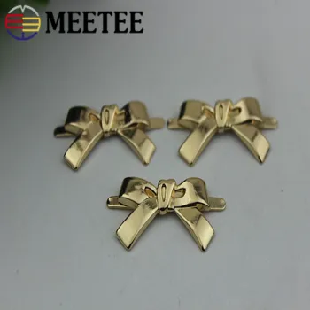 Meetee 6pcs Bow-knot Metal Light Gold Buckle Hooks for Shoes Handbag Luggage Decoration Button Hardware Accessories BF526
