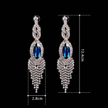 Blue Rhinestone Long Fashion Drop Earrings