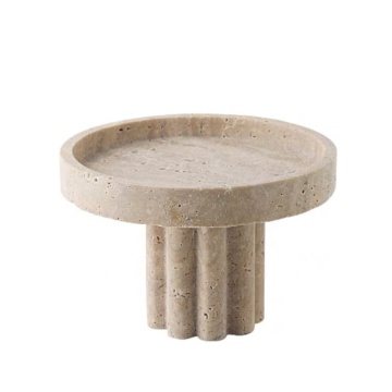 Wholesale Luxury Home Hotel Decor: Customizable Beige Travertine Marble Fruit Plate with Stand for Exquisite Home Decoration