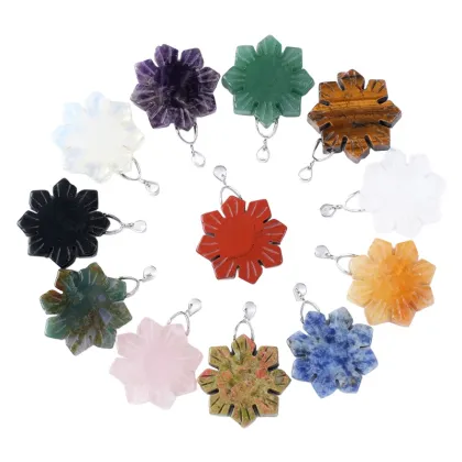 Gemstone Engraved Snowflake Pendant Natural Stone 30MM Snowflake Stone Pendant Crystal Carving Snowflake Charm Pendant