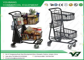 Powder Coated Supermarket Shopping Trolley / Two Layers Sho