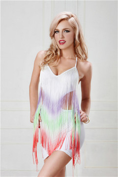 Rainbow Fringe Halter Sexy Dress By Eve's Night