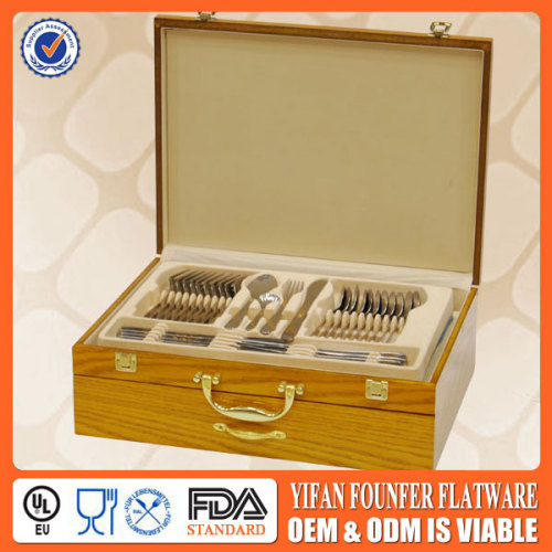 72 pcs cutlery set with wooden box packing Good Quality with high quality and low price