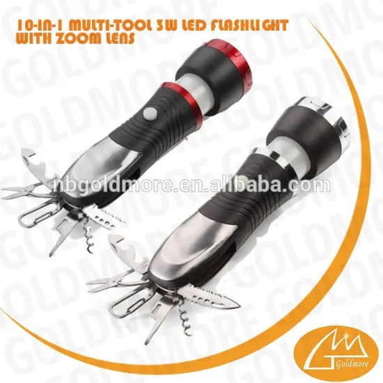 GOLDMORE2 10 in 1 Led Camping Pocket Knife telescopic tool flashlight , Multifunctional 3W 200Lumen led tool torch