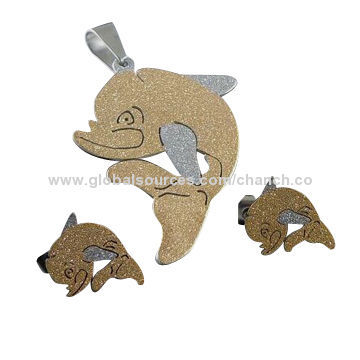 Stylish Stainless Steel Pendant and Earrings in Dolphin Pattern, Available in Various Colors/StylesNew