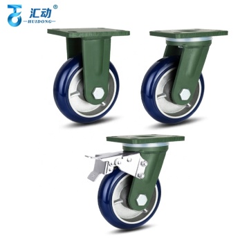 Extra Heavy Duty Industrial Caster with Double Ball Bearing, Blue PU Aluminum Core and Universal Brake Wheel
