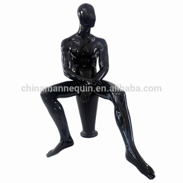 Black fashion fiberglass full body male mannequin sitting