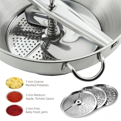 Ergonomic Metal Food Mill With 3 Grinding Discs