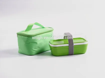 Children easy to carry cooler bag with plastic bento lunch box / go cup