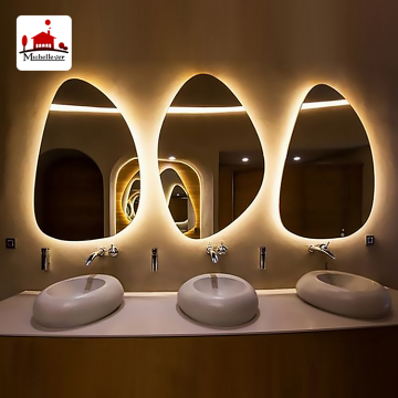Düzensiz şekilli çerçevesiz duvara monte LED arkadan aydınlatmalı banyo vanity ayna