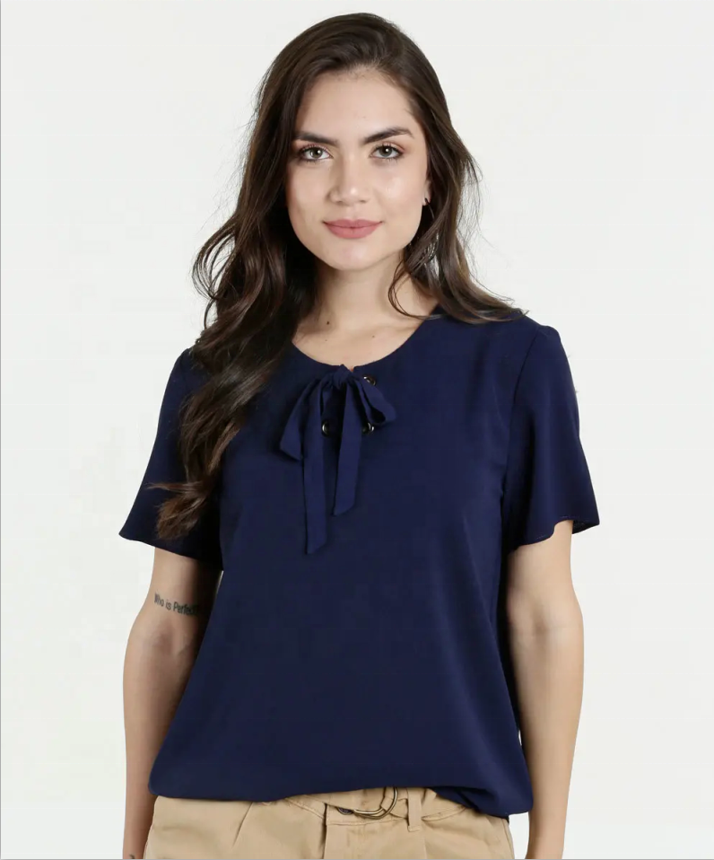 Hot sale Solid Color Bowknot Pullover Chiffon Tops