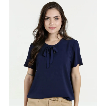 Hot sale Solid Color Bowknot Pullover Chiffon Tops