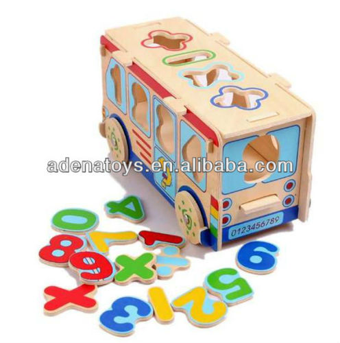 Wooden kids Assembling educational DIY toys Digital Big Bus