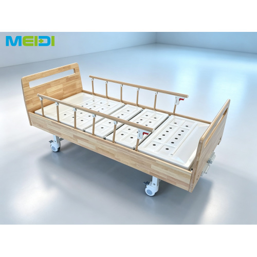 Manual Two Crank Solid Wood Hospital Bed With 6‑Gear Side Rails, Perforated Bed Panel, Home Elderly Nursing Bed