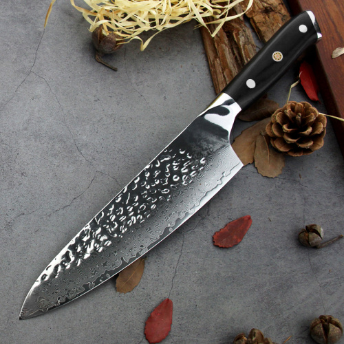 G10 Handle Hammered Blade Damascus Gyuto Knife