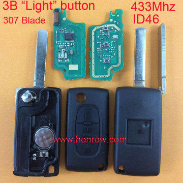 Peugeot 3 button 433mhz ID46 chip flip remote key VA2 307 Blade for Peugeot car key with Light button