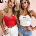 Kliou 2017 Women's Fashion New Strappy Embroidery Letter Tank Tops Bustier Vest Crop Top Bralette Women Sexy Casual Clothes